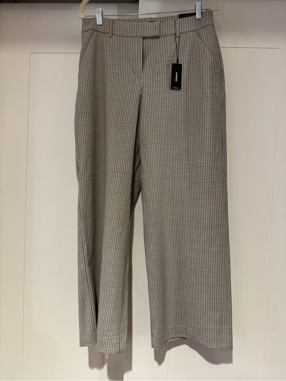 Express Beige Micro-Check Dress Pants